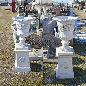 Cast iron vases with pedestal